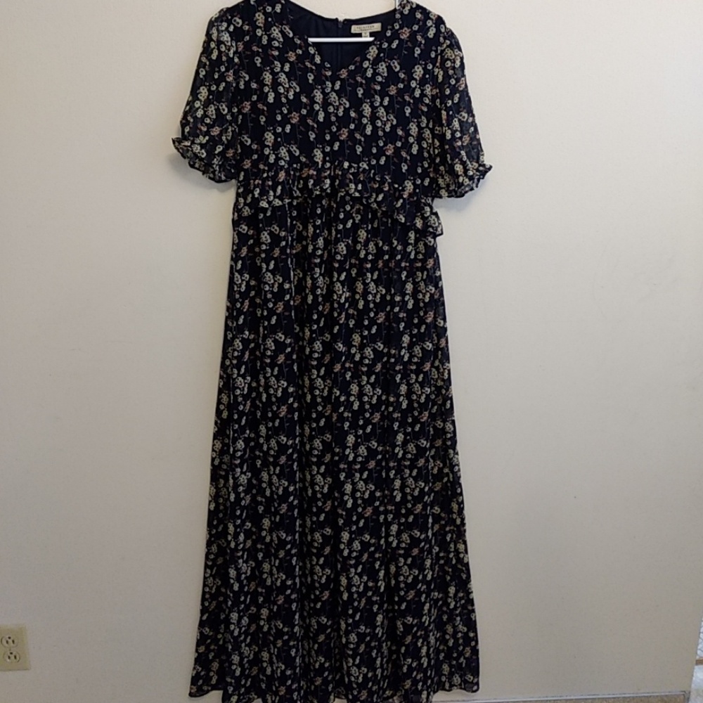 Blue floral bib maxi dress